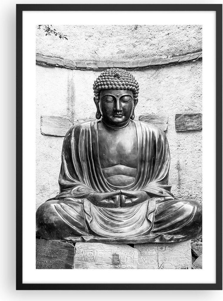 Gerahmtes Poster - Schwarzer Rahmen - Japanisch Buddha Statue - 50x70 cm - Wand Bild - Wanddeko - Wandbilder - Wandposter - Bilderrahmen - Bilder -...