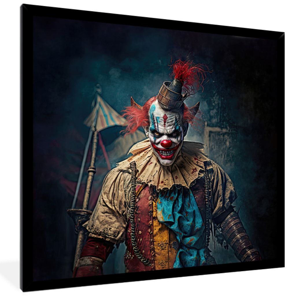 MuchoWow Gerahmtes Poster Clown - Horror - Kleidung - Porträt 40x40 cm - Poster mit Schwarzem Bilderrahmen Wandposter Rahmen Foto Bilder - Mit R...