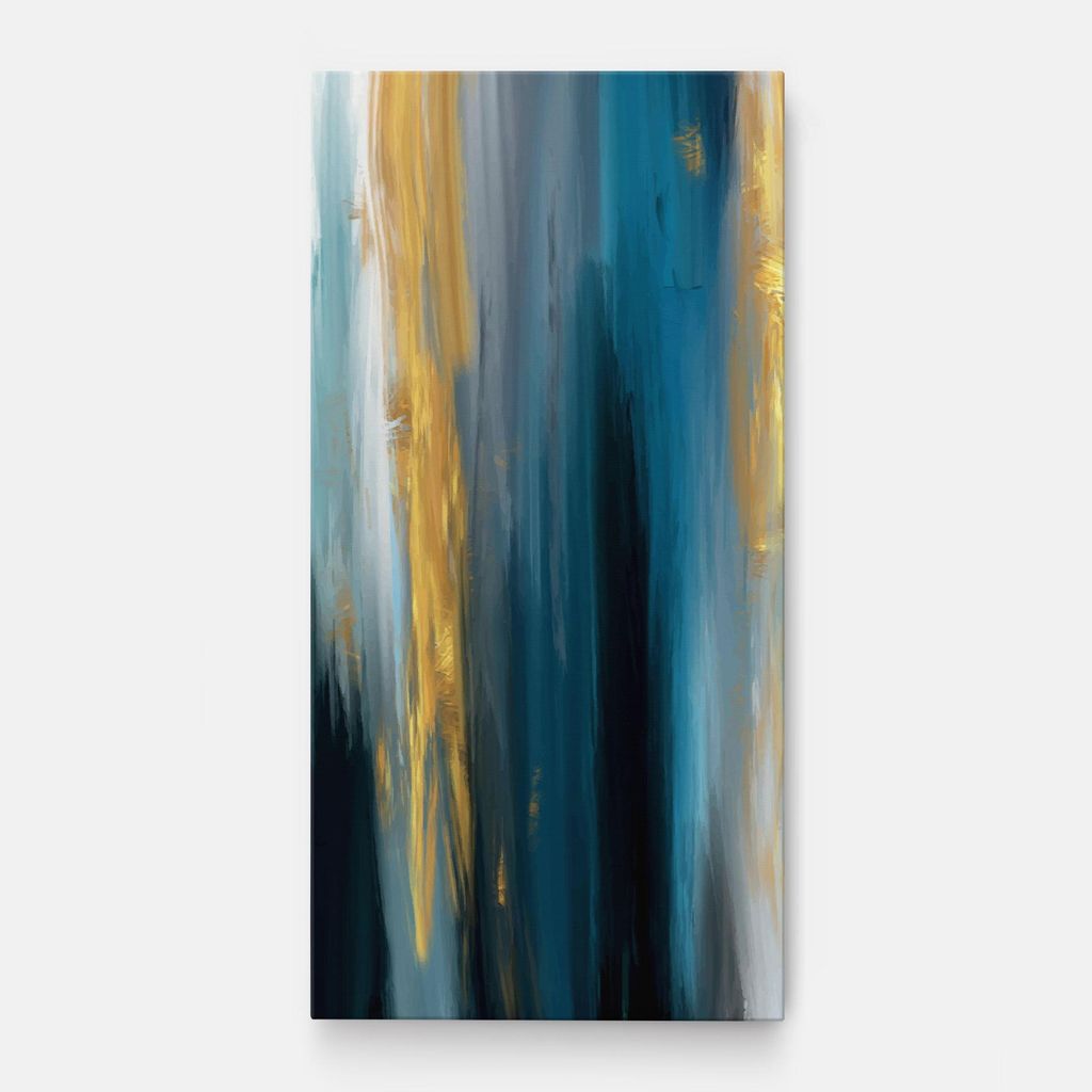 ARTHUB Leinwandbild 40x80 cm, Golden Black Blue Art | Wohnzimmerdekoration, Hängende Bilder, Wanddekoration, Heimdekoration, Abstrakte, Abstrakt...