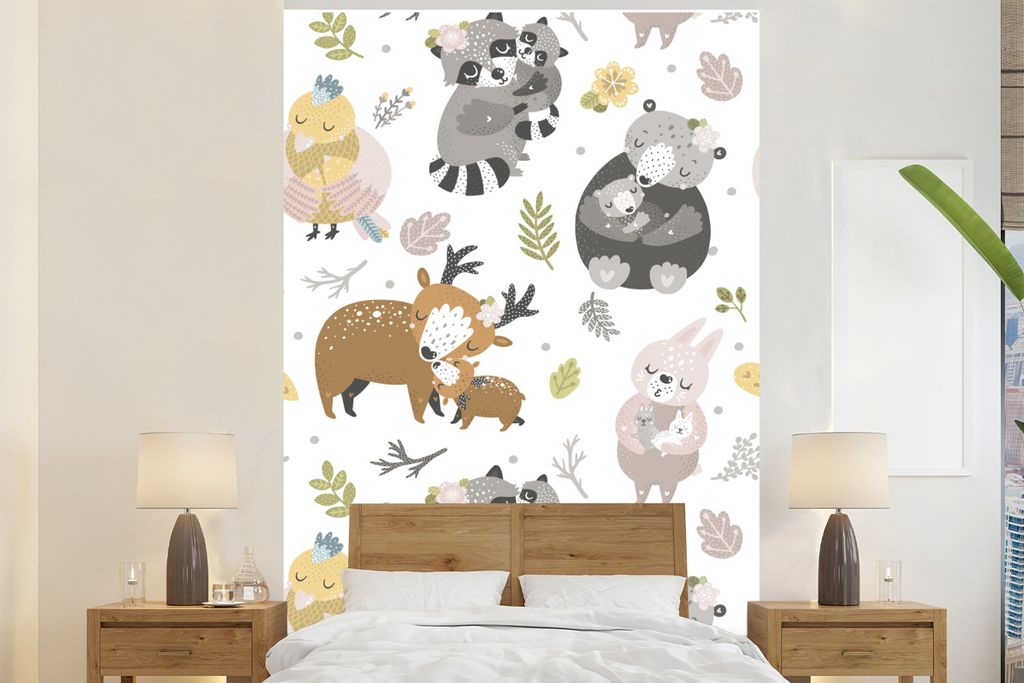 MuchoWow Fototapete für Wohnzimmer oder Schlafzimmer Wandtapete Vinyl Motivtapete Muster - Tiere - Blätter - 200x300 cm - Wanddekorationen