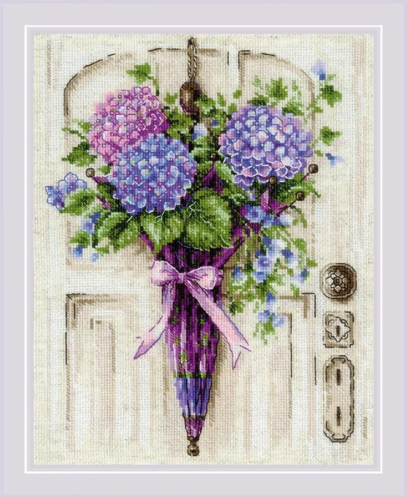 Kit Punto Croce Riolis Ghirlanda di Ombrelli 24x30cm | Ricamo Fai da Te