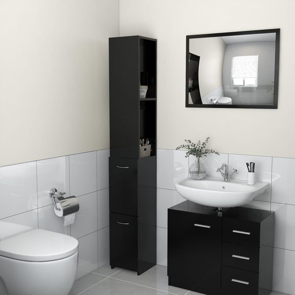 vidaXL Koupelnová skříňka černá 25x26,5x170 cm Dřevěný Obrázek produktu 