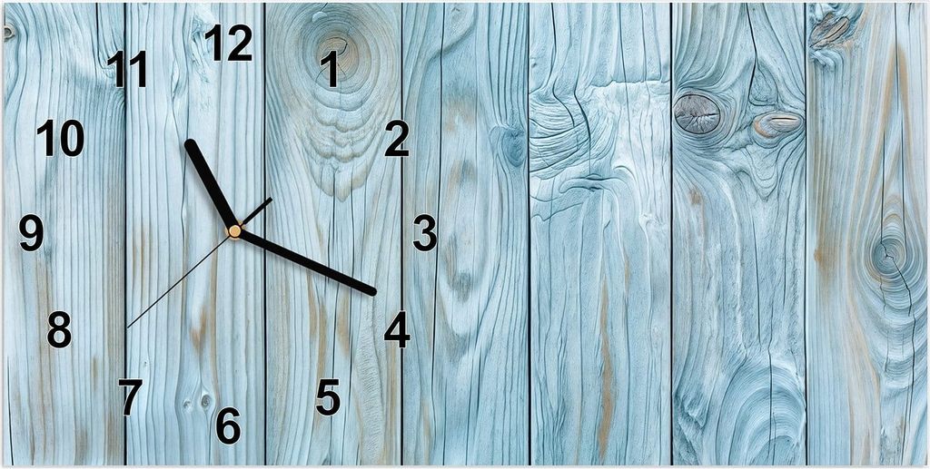Wanduhr aus Glas mit Motiv Holzbretterdekor- 60 x 30 cm - inkl. Aufhängesystem