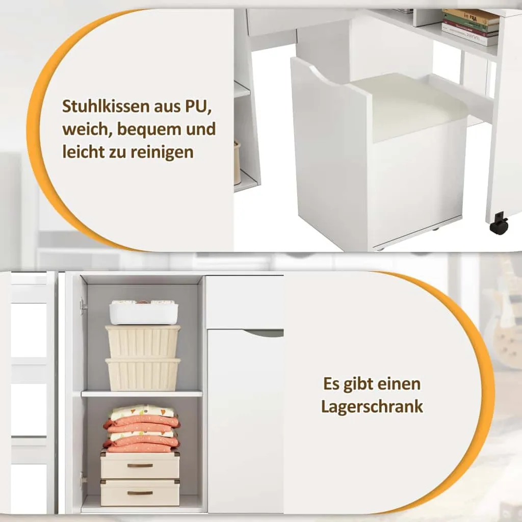 AIORBER Lit superposé 90x200 avec bureau et armoire en MDF blanc - 6