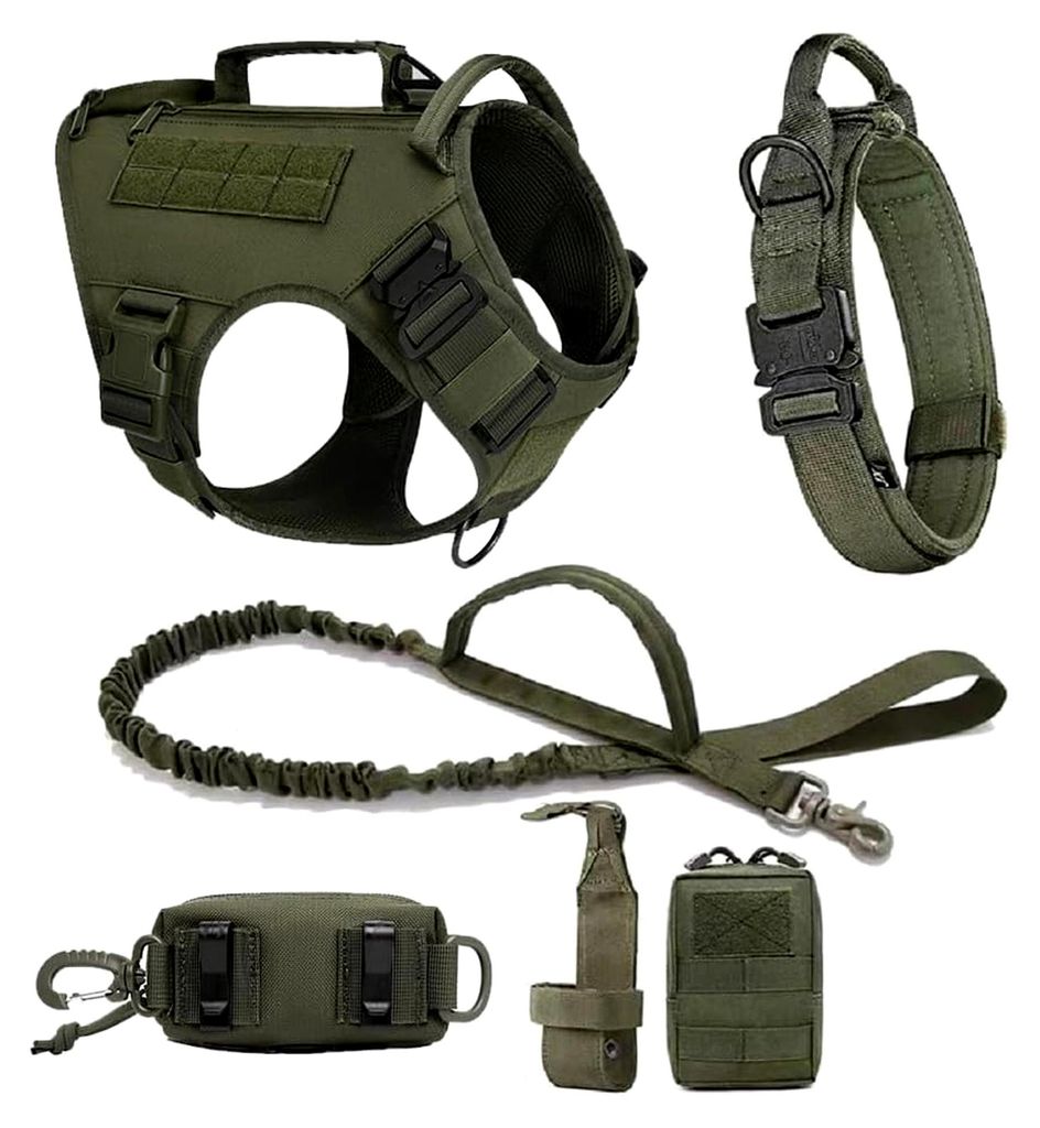Hundegeschirr-Set für große Hunde, Schäferhund, Malinois, Geschirr und Leine für alle Rassen, grün, Größe M