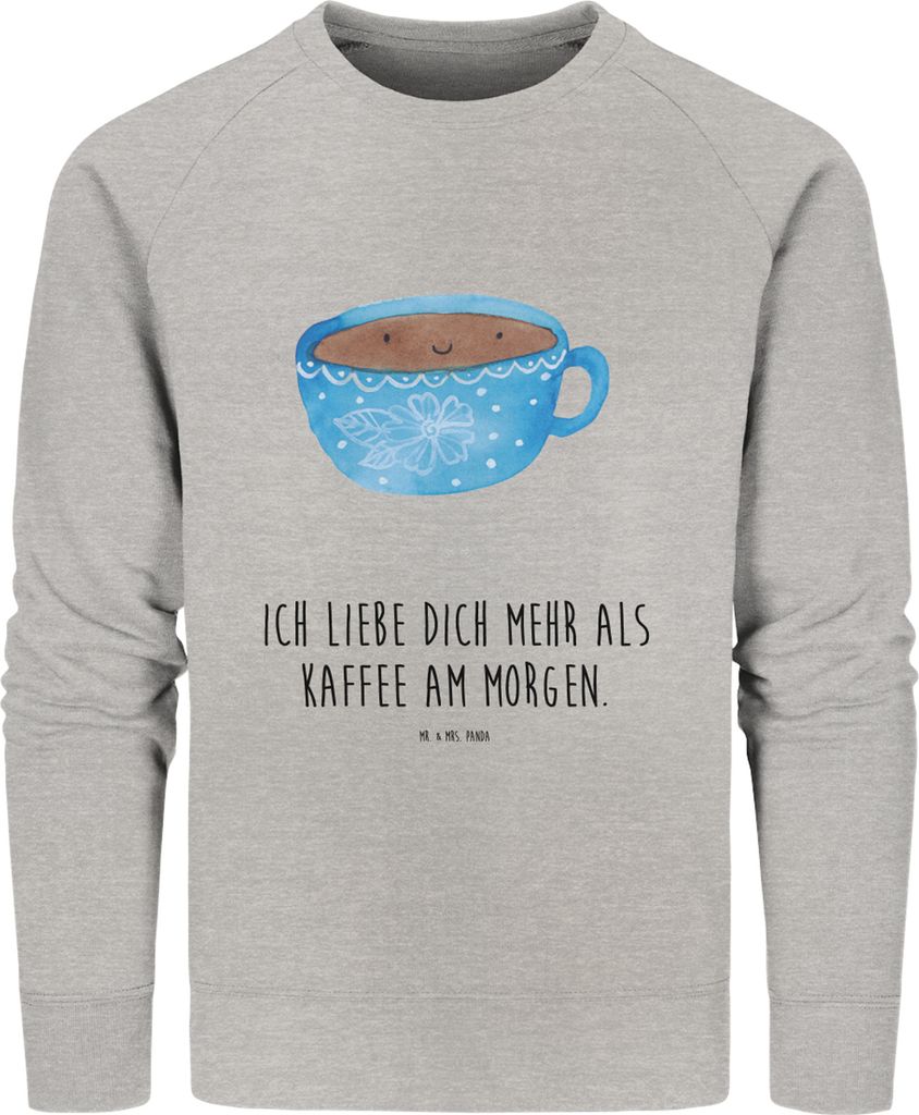 Mr. & Mrs. Panda Baumwoll Pullover Kaffee Tasse Größe L - Heather Grey - Geschenk, Geschmack, Genuss, Pulli, Sweater, Glücklich, Sweatshirt, Lie...