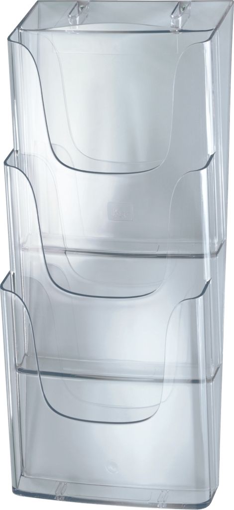 Wand-Prospekthalter 3xA4 mit 3 Fächern glasklar incl. Schrauben und Dübeln VE=2x1 Stück