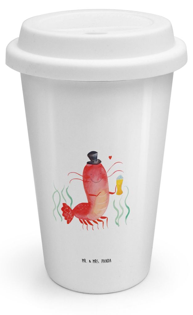 Mr. & Mrs. Panda Thermobecher Hummer Weizen - Weiß - Geschenk, Mehrwegbecher, Garnelen, Reisebecher, Meerestiere, Wirtschaft, Kneipe, To Go, Garne...