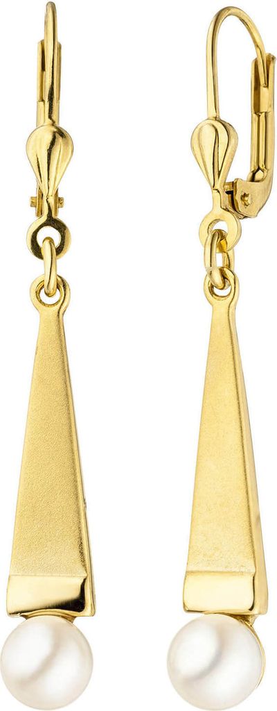 Ohrhänger Ohrringe Dreieck mit Akoya Perlen 375 Gold Gelbgold Ohrschmuck teilmatt