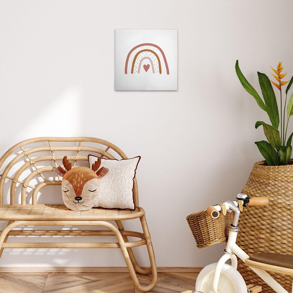 TADESSI Leinwandbild Kinderzimmer Regenbogen Rosa - Wandbild 40 x 40 cm - Kunstdruck auf Leinwand in Weiß Braun - M1-No.51611