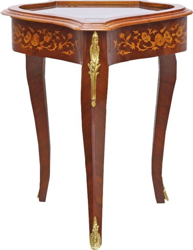 Casa Padrino Barock Beistelltisch Mahagoni Intarsien / Gold H75 x 55 cm - Ludwig XVI Antik Stil Tisch - Möbel