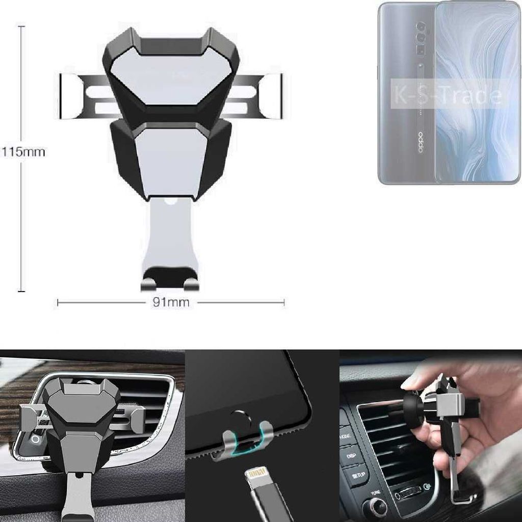 K-S-Trade Lüftungshalterung kompatibel mit Oppo Reno10 Global kompakte Handy-Halterung Lüftungsschlitz Lüftungsgitter Autohalterung KFZ