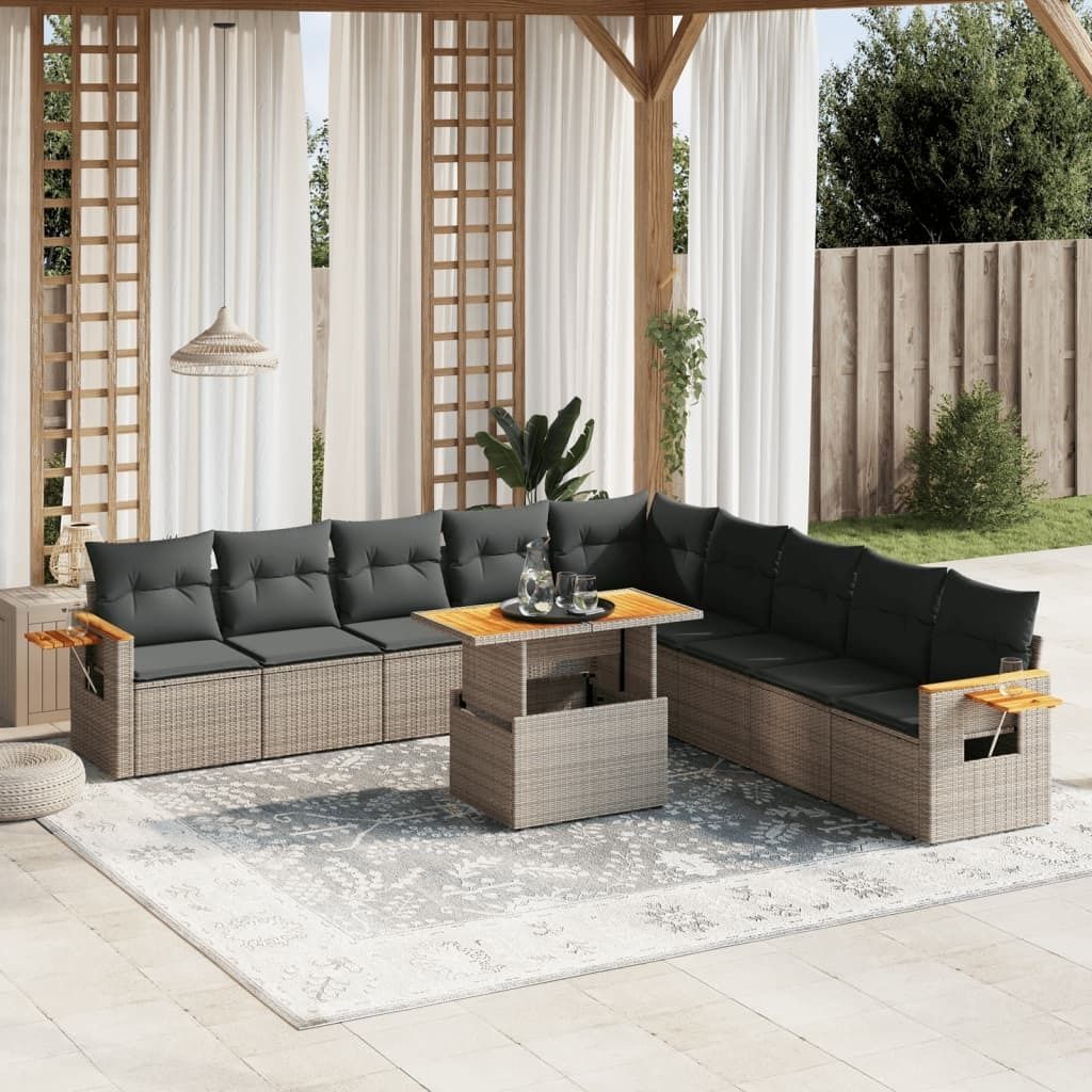 Möbel 11-tlg. Garten-Sofagarnitur mit Kissen Grau Poly Rattan - Sitzgruppe 3273706
