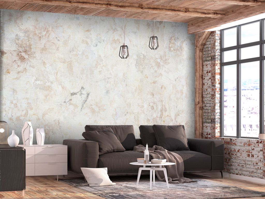 Vlies Fototapete Blumen 400x280 cm Tapeten Wandtapete XXL Wiese Natur Betonoptik Vintage wie gemalt f-C-10037-a-a