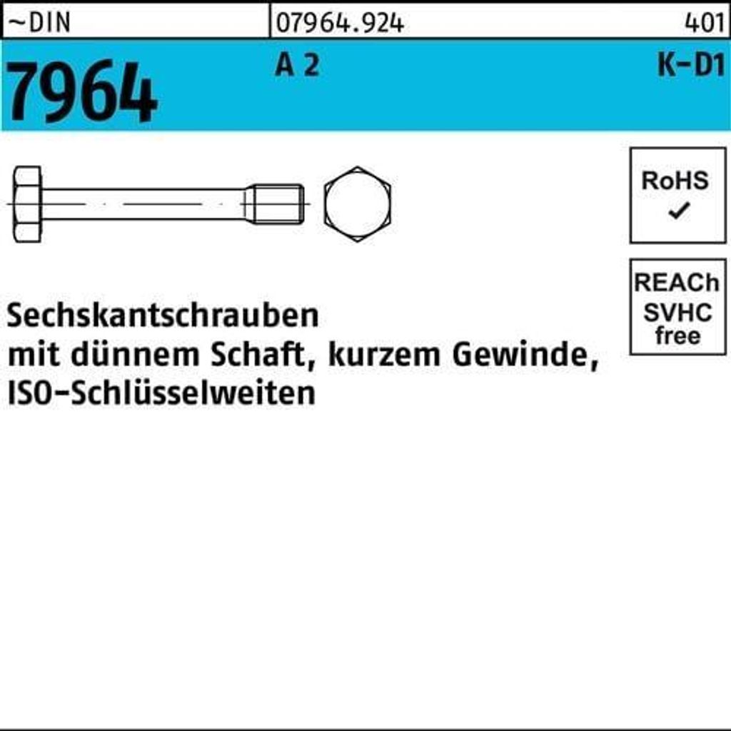 Reyher Dünnschaftschrauben DIN7964 A2 M 10x25/12,5 -KD1-K (50 Stück)