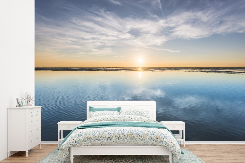 MuchoWow Fototapete für Wohnzimmer oder Schlafzimmer Wandtapete Vinyl Motivtapete Meer - Wolken - Sonne - 600x400 cm - Vinyltapeten