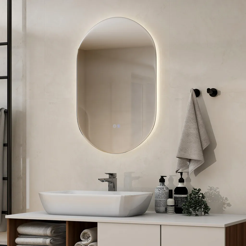 COSTWAY Specchio LED 80x50cm con specchio riscaldante antiappannamento, specchio da bagno 3000K-6500K dimmerabile, specchio da parete per bagno