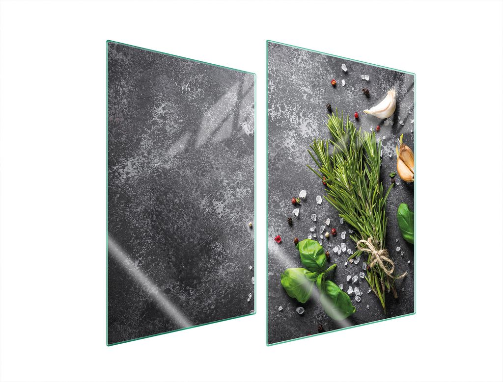 Herdabdeckplatten 2 teilig 35x52 Glaskeramikkochfeld Abdeckung Glas Schneidebrett Schiefer Gewürze