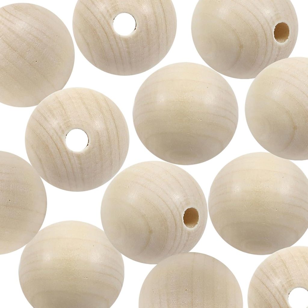 12 runde Abstandshalterperlen aus Naturholz (30 mm) in Produktbild 