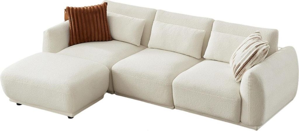 YHL Voyura 10-BEIGEWHITE Moderner Sofa mit Teddy-Flausch -Schaumfüllung & Rückenpolstern – Beigeweiß