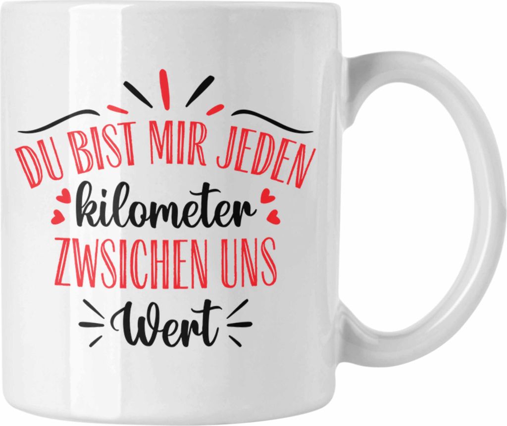 Trendation - Fernbeziehung Geschenk für Ihn Sie Tasse mit Spruch Valentinstag Geburtstag Geschenk Freund (Weiß)