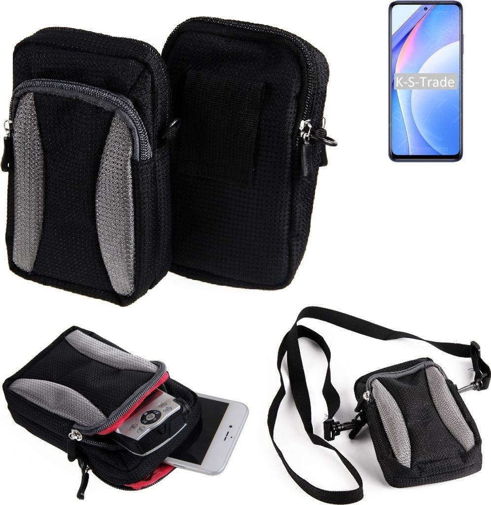 K-S-Trade Holster Schutz Hülle kompatibel mit Xiaomi Mi 10T Lite Handy Hülle Gürteltasche Umhängetasche mit Zusatzfach schwarz