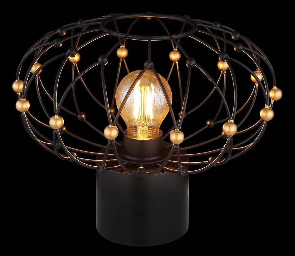 Lampe de table noir mat D 28 cm avec tressage et accents dorés chic - 3
