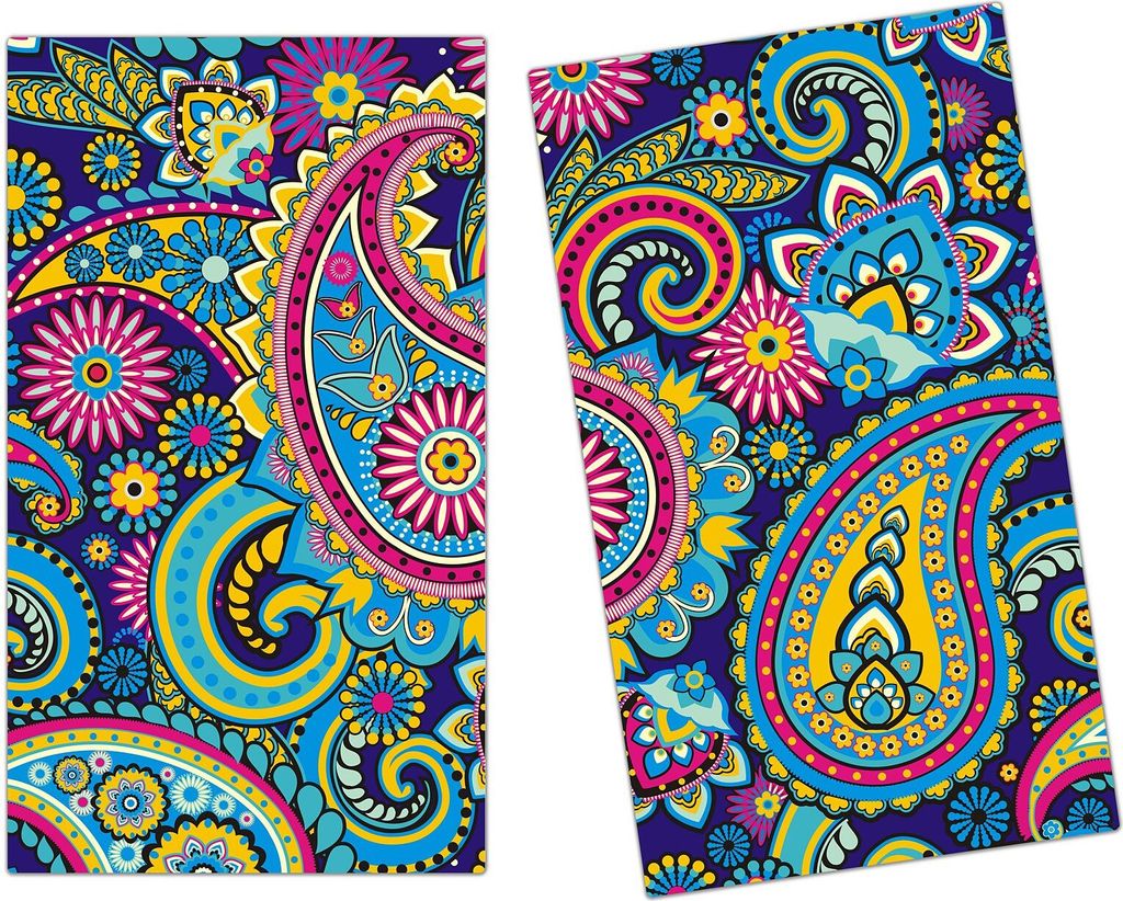 Spritzschutz Herdabdeckplatte Schneidebrett aus Glas Paisley Muster 2-Teilig (60x52cm)