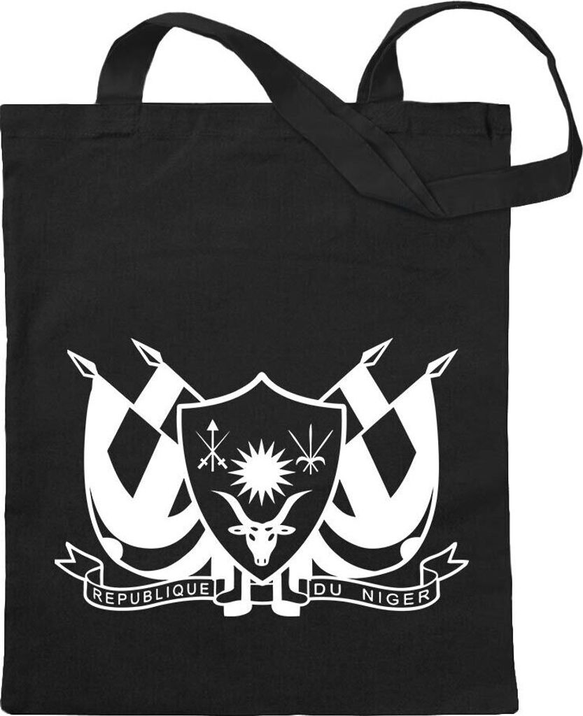 Kiwistar - Baumwolltasche - schwarz - Niger Wappen - Tragetasche Stoffbeutel Umhängetasche Langer Henkel