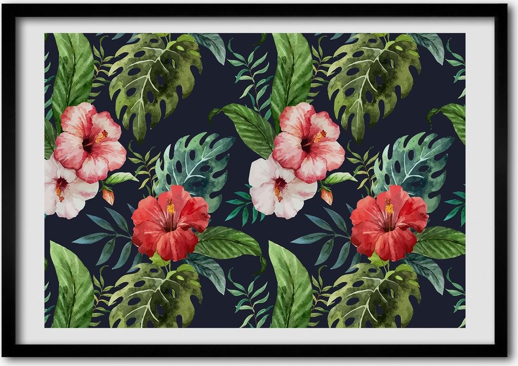 Bild - Bilder - Bilderrahmen - 70 cm x 50 cm - MDF-Rahmen, Wandkunst tropische Blumen