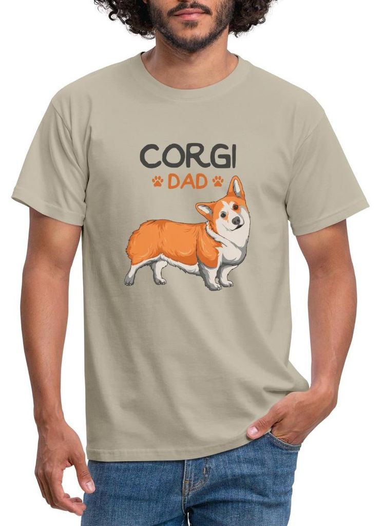 Spreadshirt Corgi Dad Männer T-Shirt, M, Sandbeige