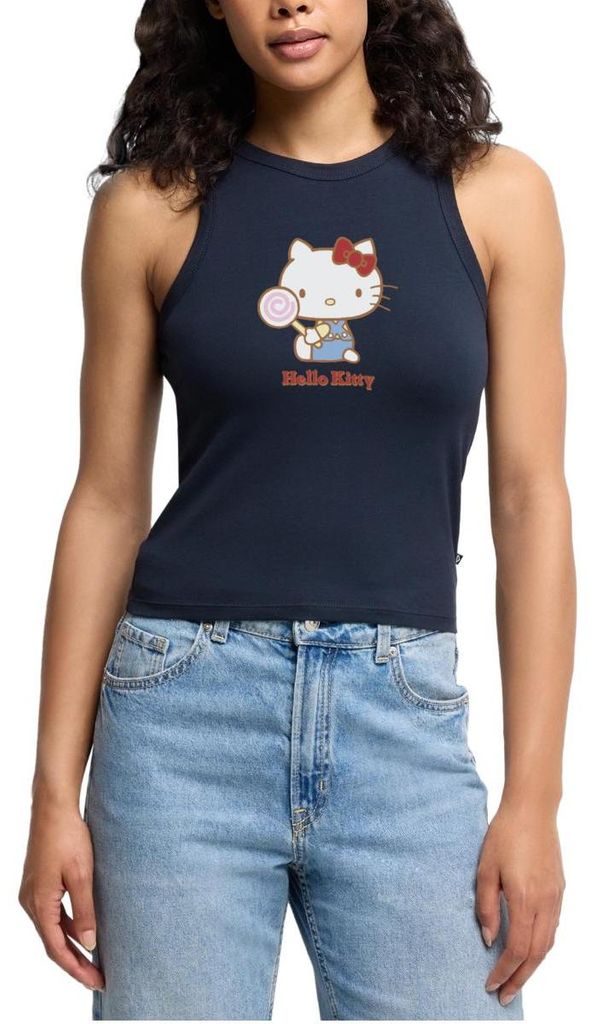 Spreadshirt Hello Kitty Mit Lollipop Cropped Frauen Organic Tank Top, XXL, Navy