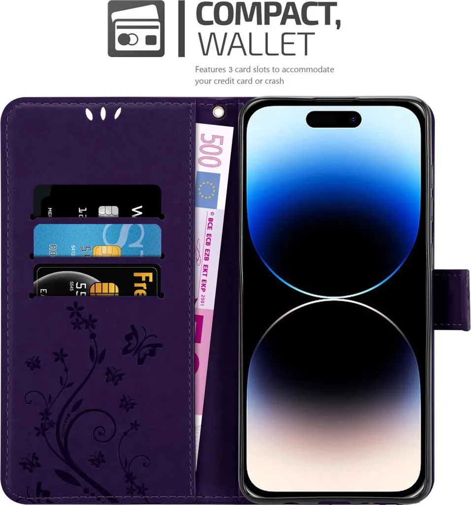 Custodia iPhone 14 Pro Cadorabo Viola a Fiori - Protezione Elegante - 3