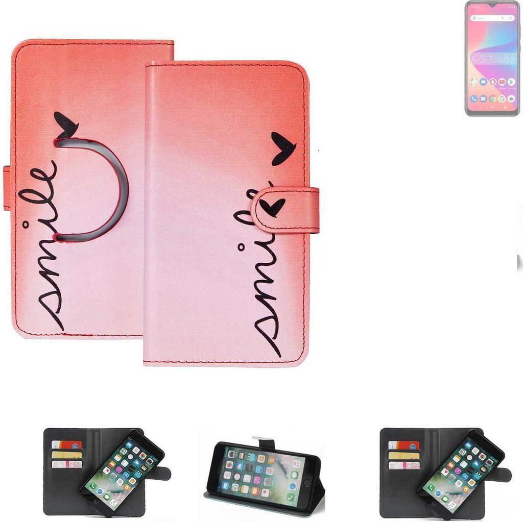 K-S-Trade Schutzhülle Handyhülle kompatibel mit BLU G52L Hülle cover bookstyle Etui ''smile'' rot Standfunktion Kameraschutz (1Stk)