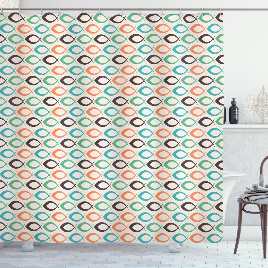 ABAKUHAUS Retro Duschvorhang, Leben im Wasser Seefisch, Wasser Blickdicht inkl.12 Ringe Langhaltig Bakterie und Schimmel Resistent, 175 x 240 cm, S...