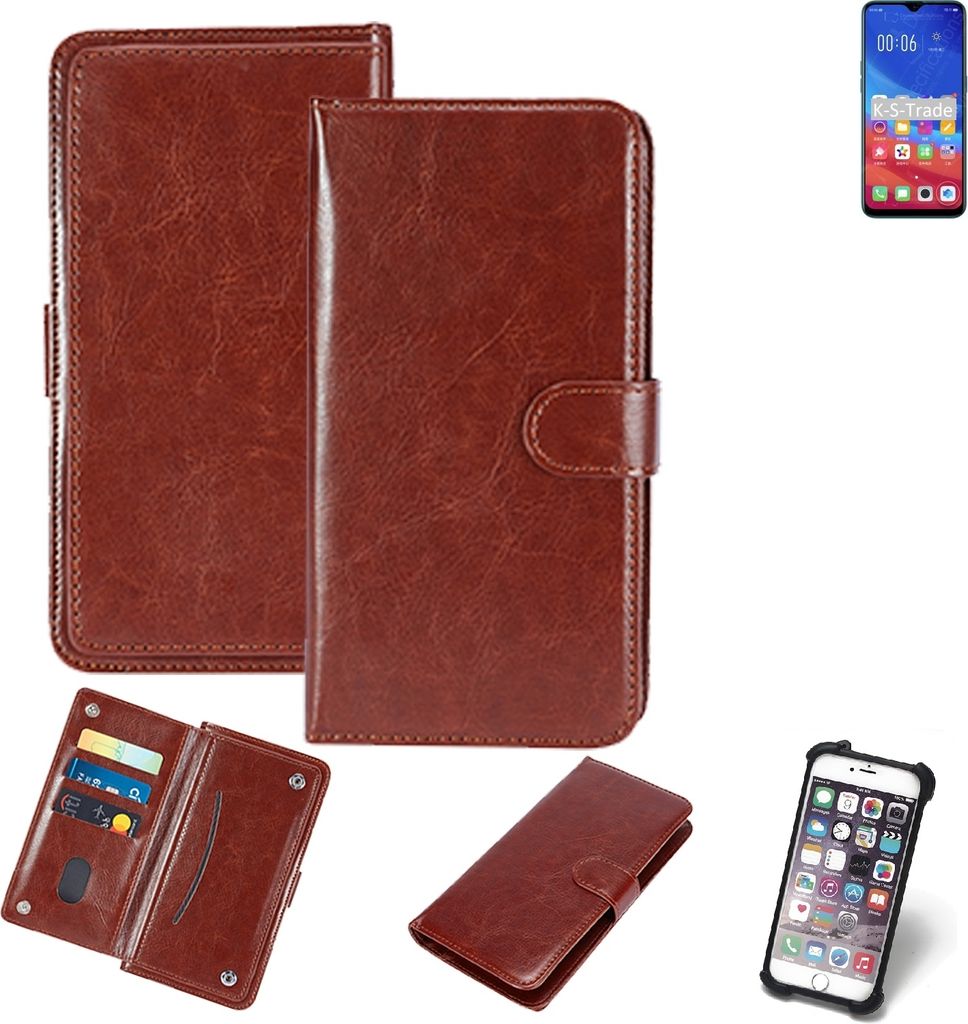 K-S-Trade 360° Hülle kompatibel mit Oppo A7n braun Kunstleder Case BookCase WalletCase Kunstlederederhülle Handyhülle, Rundumschutz Bumper (1x)