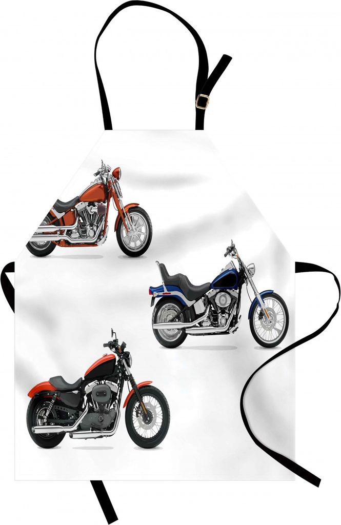 ABAKUHAUS Motorrad Kochschürze, Illustration des Freiheits-Transport-riskanten extremen Sport-Themas mit DREI Motorräder, Farbfest Höhenverstell...