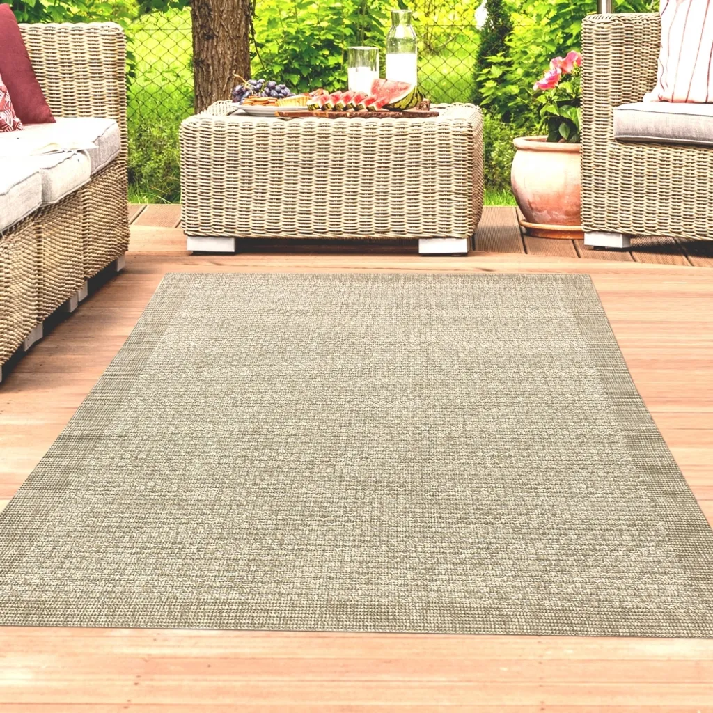 Tapis extérieur anti-saleté 160x230 cm robuste bordure beige pour patio