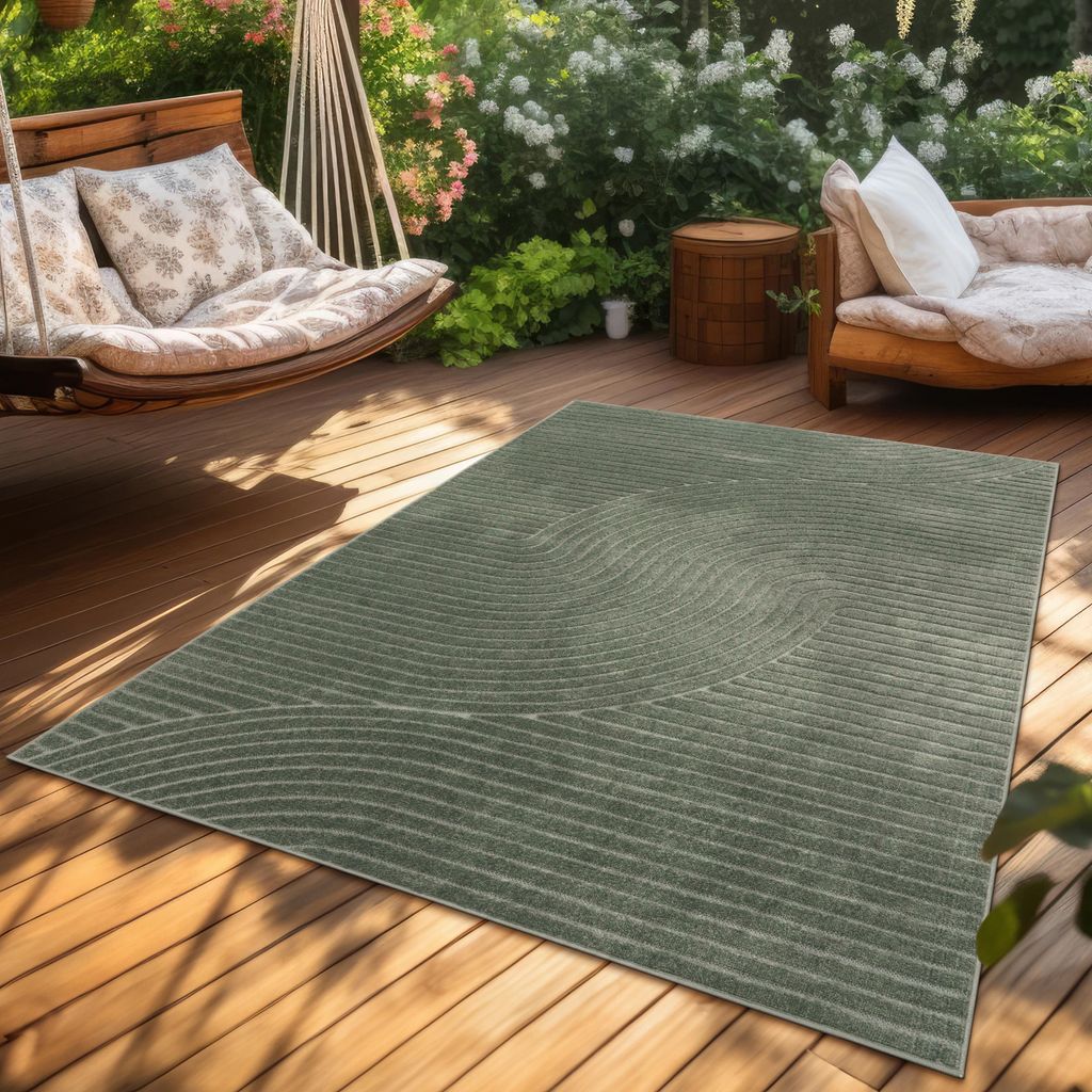 Outdoor Teppich Wetterfest Balkon Wohnzimmer Skandinavisches Boho Einfarbig Grösse 200x290 cm