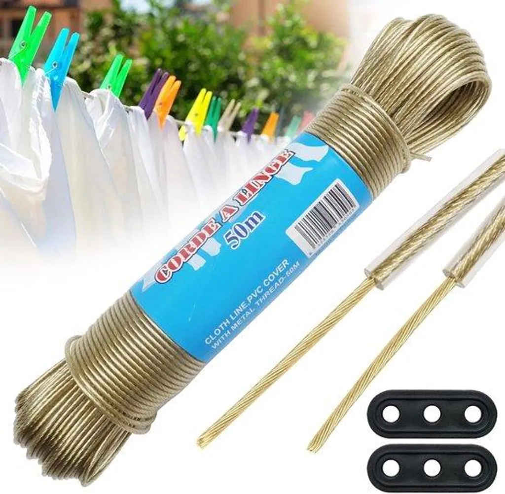 Fil à linge d'extérieur 50 mètres haute ténacité traité anti-UV vert