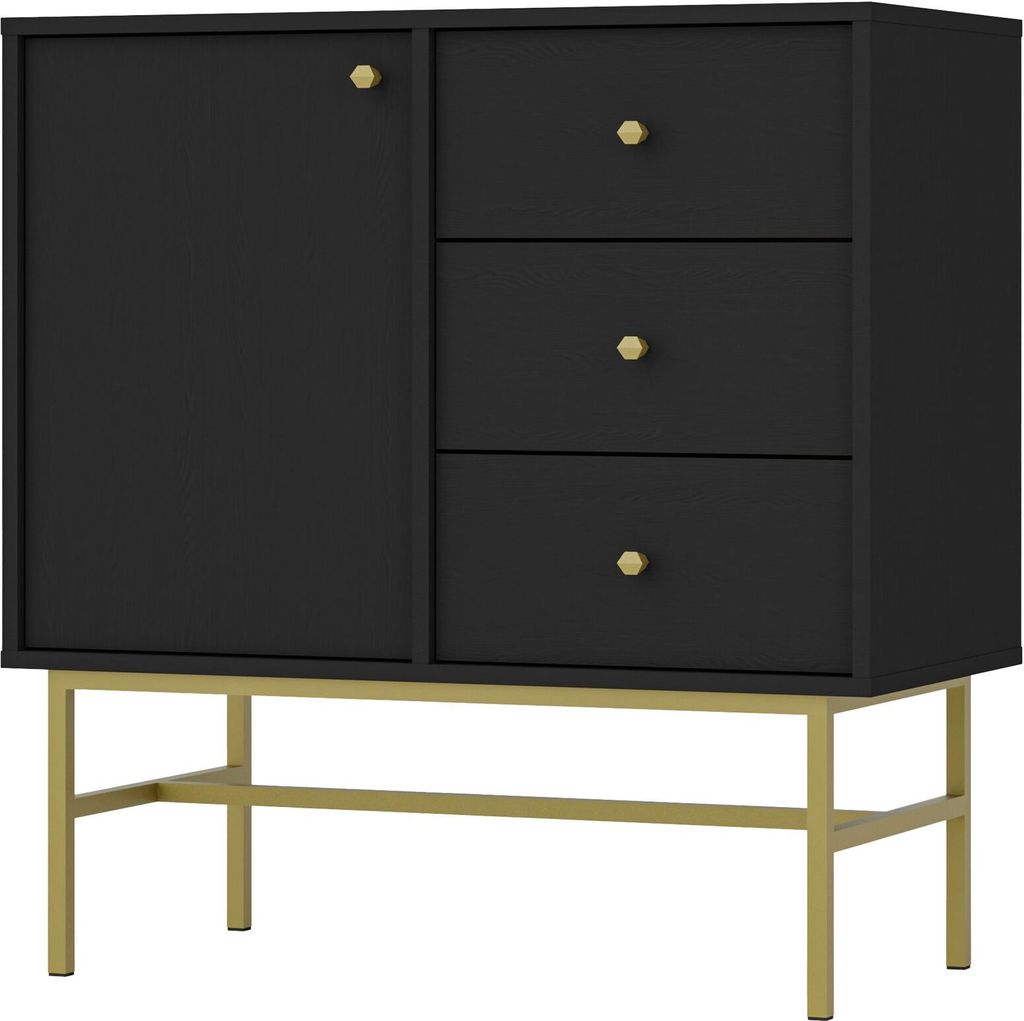 Masseno Kommode TORINO 84 cm Sideboard mit 3 Schubladen und 1 Türen für Wohnzimmer Schlafzimmer Modern 84x41x86 cm Graphitfarben / Graphitfarben
