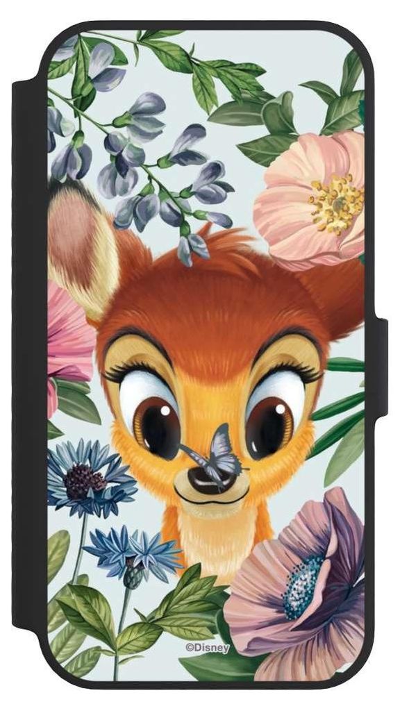 NIVOCASE Klapphülle für Apple iPhone 14 Handyhülle aus Kunst Leder NIVOflip schwarz Bambi Blumen Disney