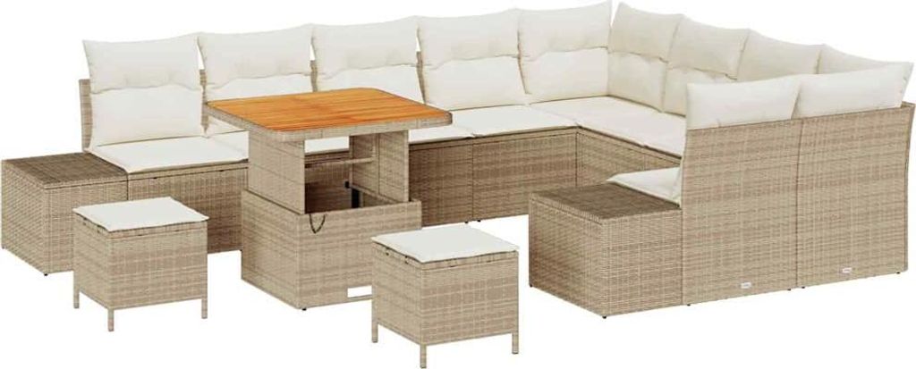 vidaXL Garten-Sofa-Set mit Kissen mit Speicher 12 pcs Beige und Creme