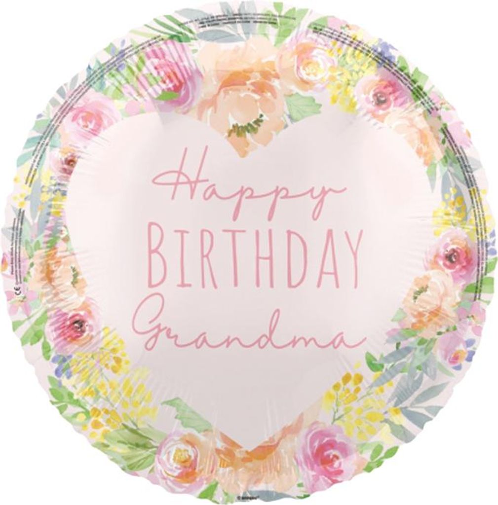 Unique Party - "Happy Birthday Grandma" Rund-Folienballon, Folie SG38871 (Einheitsgröße) (Weiß/Bunt)