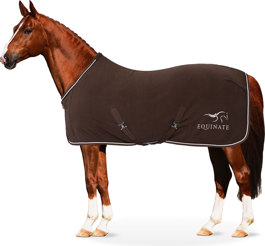 Equinate Abschwitzdecke Arizona aus Polar Fleece mit Kreuzbegurtung 125cm Braun