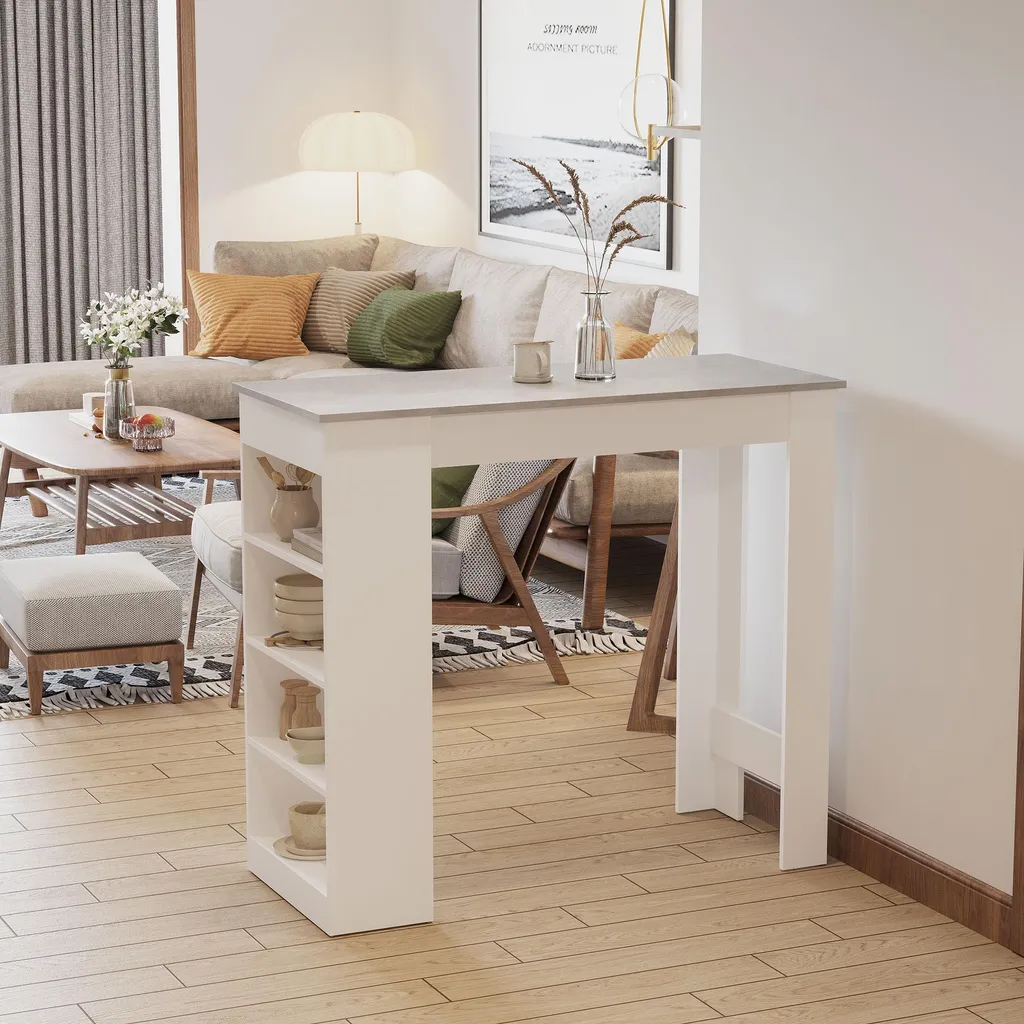 Table de Bar 4 Étagères Ouvertes Style Moderne Blanc et Gris HOMCOM