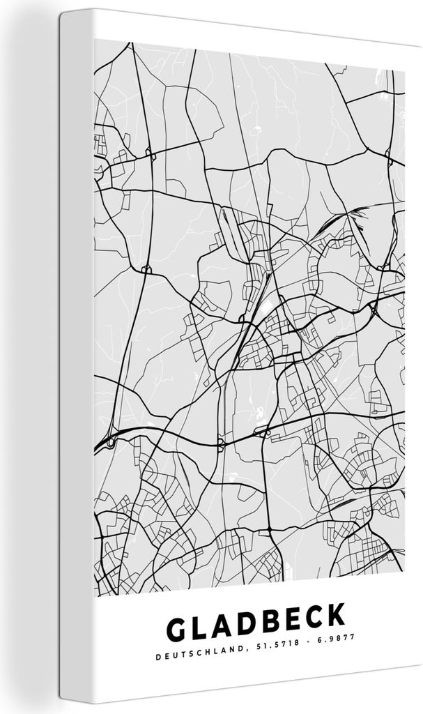 OneMillionCanvasses - Leinwandbilder - 90x140 cm, Karte - Deutschland - Gladbeck - Stadtplan, Wandbilder Kunstdruck Wanddekoration - Foto auf Lei...