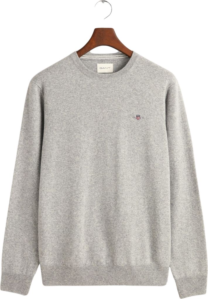 Gant Pullover grau meliert Rundhals Wolle lange Ärmel