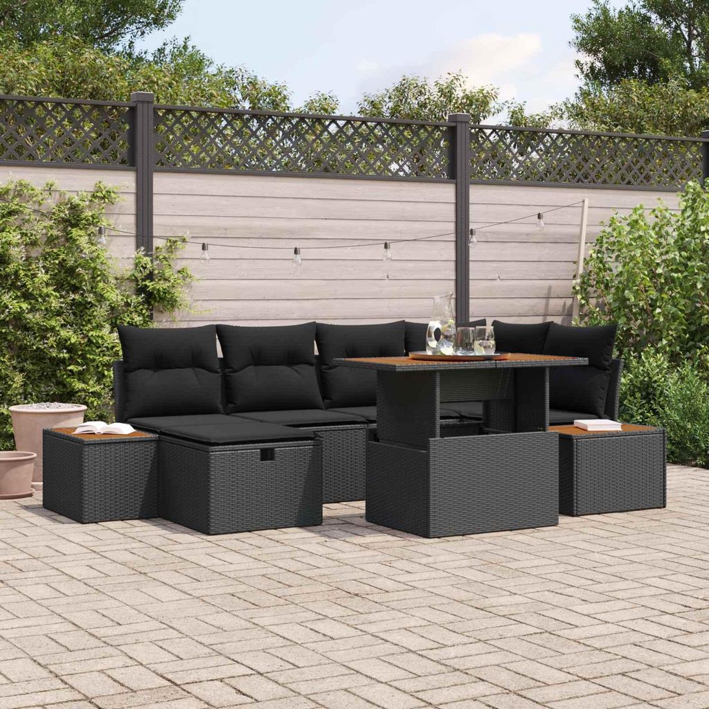Maison Exclusive - Garten-Sofa-Set 7 pcs Schwarz Poly-Rattan