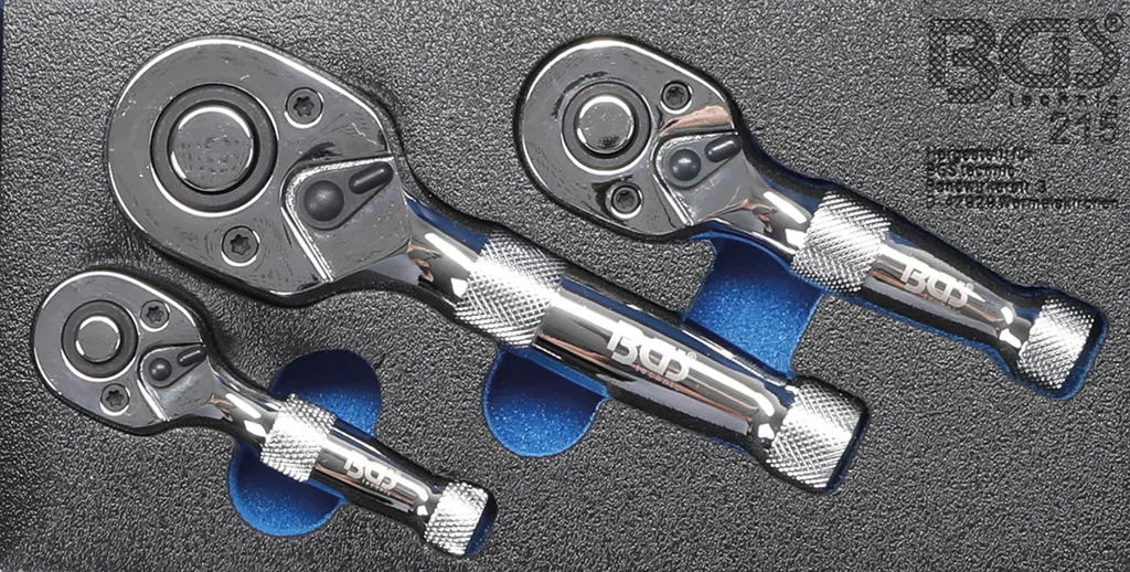 Coffret de 3 mini-cliquets réversibles pour serrage et mécanique